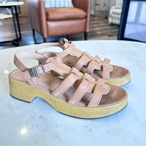 Lucky Brand Jemimmy Platform Sandal Brown Leather Woodgrain Women's Size 11